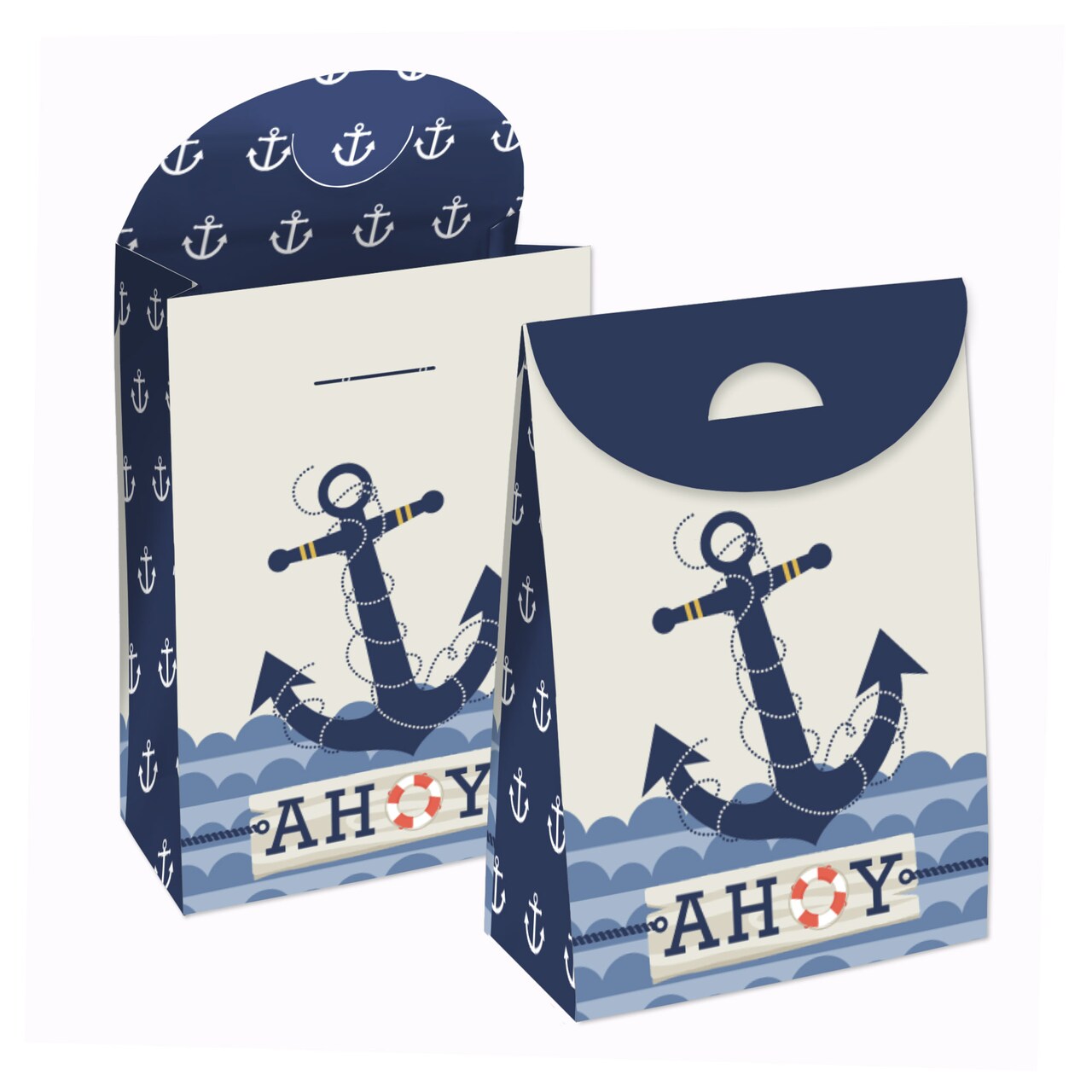 Big Dot of Happiness Ahoy - Nautical - Baby Shower or Birthday Gift Favor Bags - Party Goodie Boxes - Set of 12